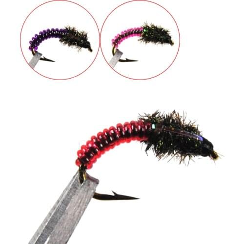10PCS #12 Pink Red Purple Caddis Larva Chironomid Midge Pupa Buzzer Zebra Nymph Trout Flies Fly fishing Hook