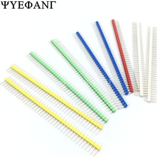 10pcs/lot 40 Pin 1x40P Single Row Male 1*40 2.54mm Breakable Pin Header Connector Strip Black/White/Red/Yellow/Blue
