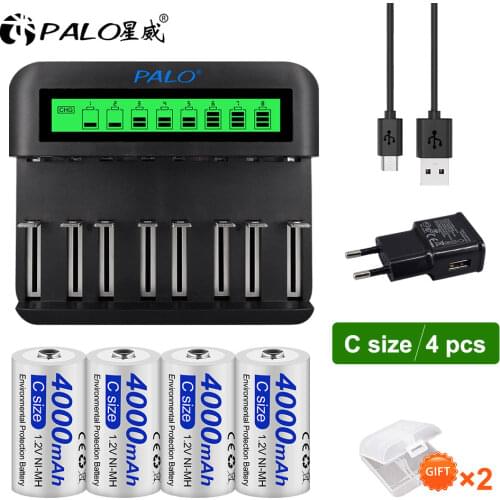 2-8pcs Type C Size LR14 Rechargeable Battery 4000mAh C Battery 1.2V NI-MH Rechargeable C Batteries for Gas Cooker Flashlight