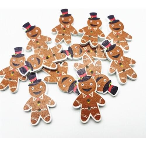 50pcs 35x15mm 2 Holes Gingerbread Man Wood Buttons Sewing Handmade DIY Scrapbooking Christmas Crafts Accessories