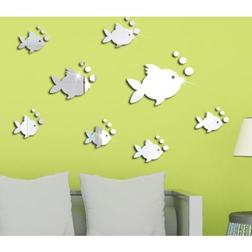 8pcs Fish Bubble 3D Mirror Acrylic Wall Stickers Childrens Room Kindergarten Decoration Waterproof Self-adhesive room decor
