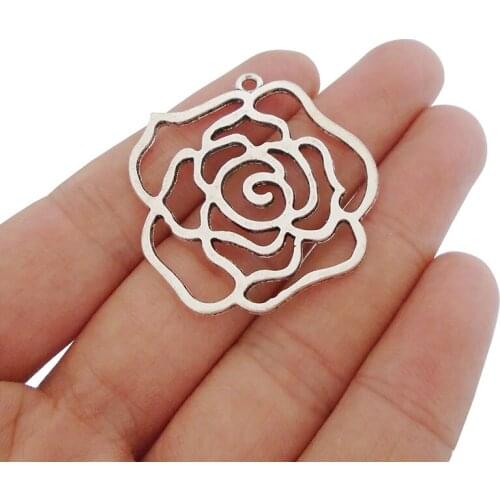 8 x Tibetan Silver Open Filigree Rose Flower Charms Pendants for Necklace earrings Jewelry Making Findings