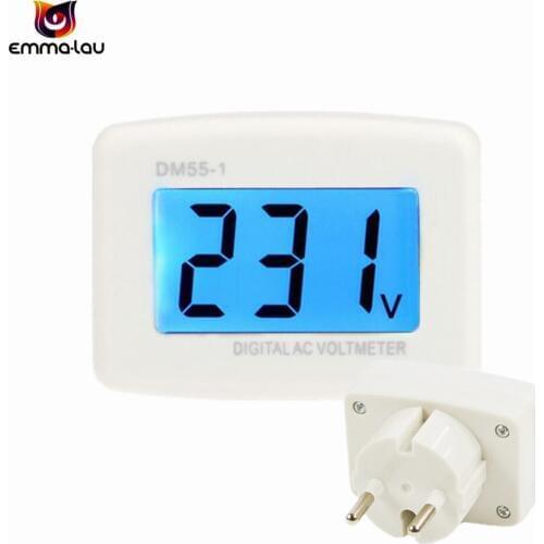 AC 80-300V EU Plug LCD Digital Voltmeter Voltage Panel Meter Gauge Blue LCD Display 110V 220V Volt Measuring Monitor DM55-1