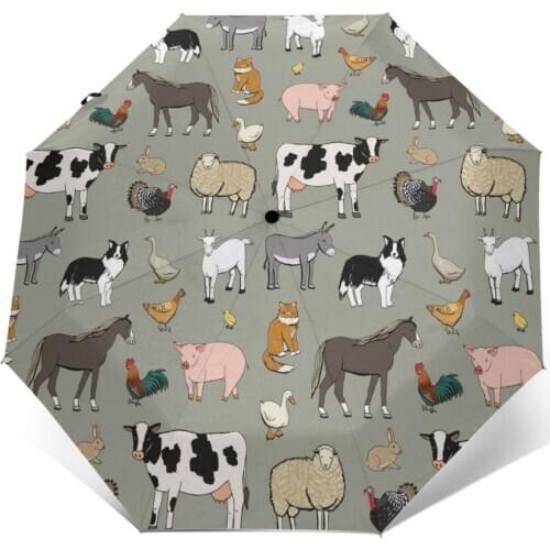 Automatic Umbrella Farmhouse Animals three-fold umbrella women men rain umbrella