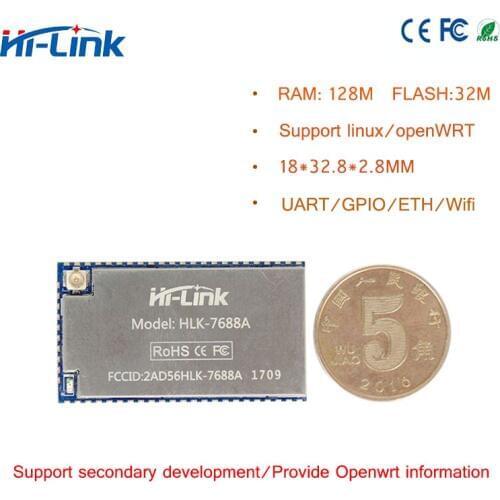 Free shipping serial UART wifi wireless mt7688 module RAM128m flash 32M Ethernet Router Module HLK-7688A openwrt startkit
