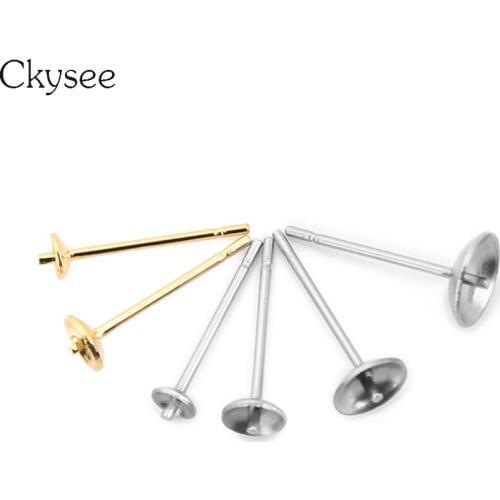 Ckysee 50Pcs/lot 3/4/6mm Stainless Steel Earring Post Stud Pins Cup Base With Back Earring Hooks For Diy Jewelry Findings
