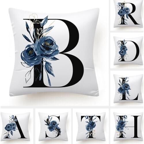 Floral Alphabet Cushion Cover 45x45 Blue Flowers Pillowcase Decorative Sofa Cushions Throw Pillows Cover Home Decor Pillow Cases