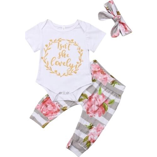 Baby Clothes 2019 Infant Baby Girl Clothes Long Sleeve Tops Bodysuit Flower Leggings Pants Outfit Size 0-24M
