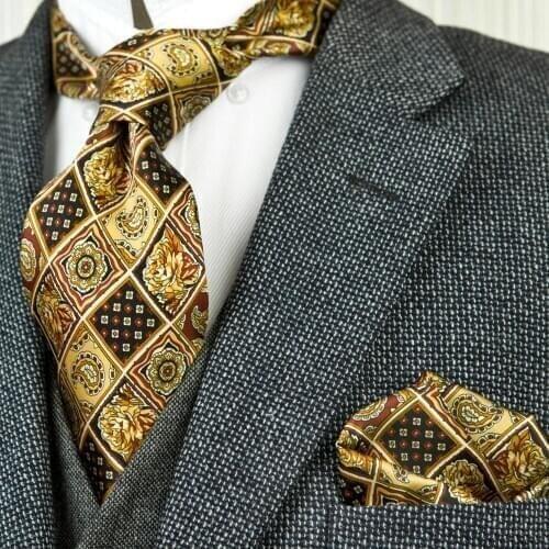 Handmade Floral Pattern Geometric Multicolor Mens Ties Pocket Square Bow Tie 100% Silk Printed Neckties Classy Suit Gift For Men