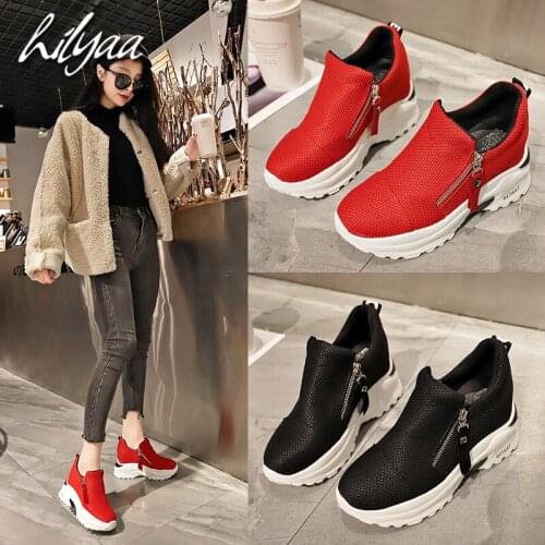 HILYAA New Spring Women Ankle Sneskers Comfortable Breathable Female Casual Shoes Zipper Cotton Internal Increase Womens Shoes