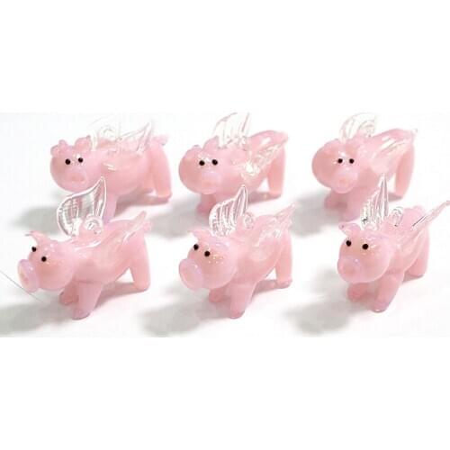 Custom Handmade Murano Glass Pink Flying Pig Art Figurines Christmas Tree Decor Pendant Accessories Hanging Cute Animal Ornament