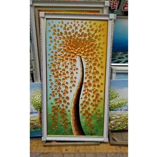 Oil Painting Decor Money tree Art handmade Modern Canvas on Palette knife Tree 3D Flowers Paintings Home living room 2018011103