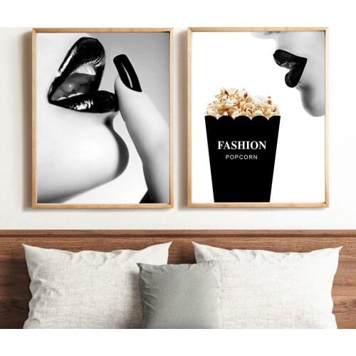 Cuadros Pop Art Canvas Painting Modern Black and White Woman Sexy Lip Print and Posters For Living Room Home Decor Wall Pictures