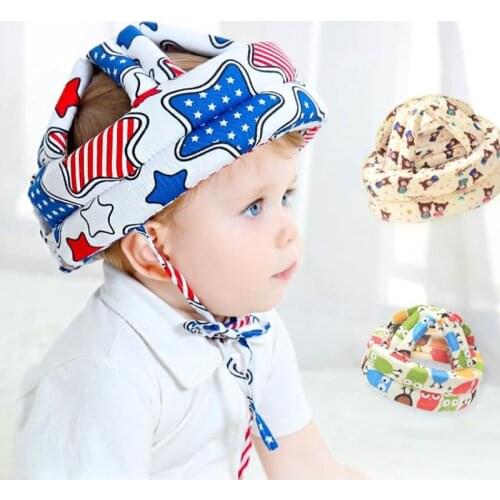 Summer Cartoon Baby Hat Boys Girls Cotton Baby Safety Helmet Adjustable Infant Head Protective Hat Anti-Collision Childrens Cap