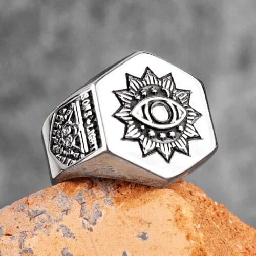 Freemason Eye Badge Stainless Steel Mens Rings Punk Masonic Amulet for Male Boyfriend Biker Jewelry Creativity Gift Wholesale