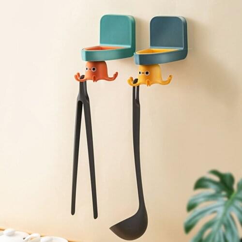 Cartoon Octopus Rotating Hook Plastic Storage Rack For Kitchen Utensils Organizer Cute Wall Door Hook Cabinet Storage