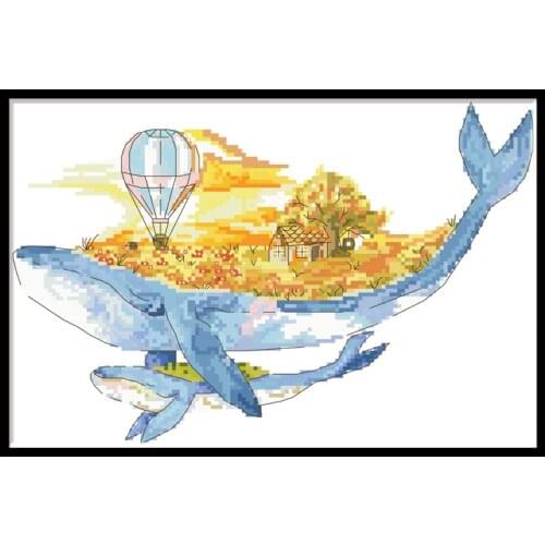 Autumn on The Whale Counted Cross Stitch Patterns Embroidery Kits Printed Fabric Needlework Craft 11CT 14CT Home Decor Paintings