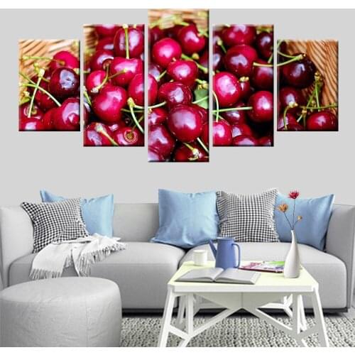 Fruit Cherry Picture Poster Wall Art Restaurant Kitchen Home Decor Mural 5 Panel HD Print Modular