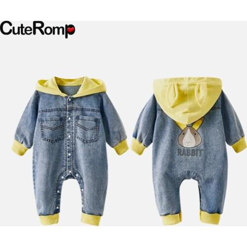 New Bunny Baby Romper Denim boy clothes Rabbit Hat Cartoon Baby girl clothes hooded ropa para bebe Fashion Jumpsuit for toddler