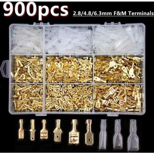 900PCS 2.8/4.8/6.3mm Crimp Terminals Insulated Seal Male Female Spade Block with Insulating Sleeve Wire Connector Assortment Kit