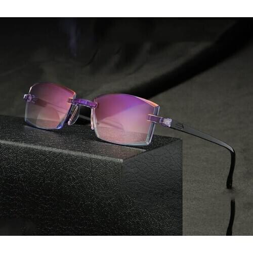 Men Women Rimless Reading Glasses Bifocal Far Near Anti Blue Light Magnification Eyewear Presbyopic Glasses Diopter +150 +200