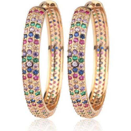 OMYFUN Brazil Classical Hoop Earrings Gold Color Multicolor CZ Paved Earrings Semi Joyas Brincos for Wedding Party Dropship E42