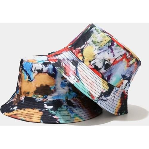 New Graffiti Fisherman Hat Foldable Reversible Bucket Hat Womens Sunscreen Outdoor Beach Sun Protection Hat Unisex Panama Cap