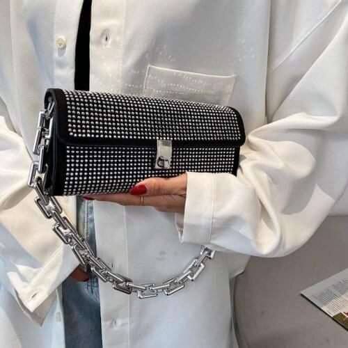 Bag womens design 2021 new fashion water drill one shoulder small square bag ins net red foreign chain underarm bag