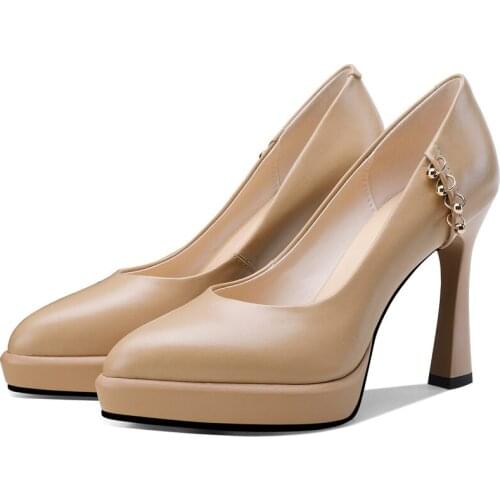 Sexy Platform Pumps Womens Genuine Leather Pointed Toe High Heels Slip On Wedding Party Shoes 34-43