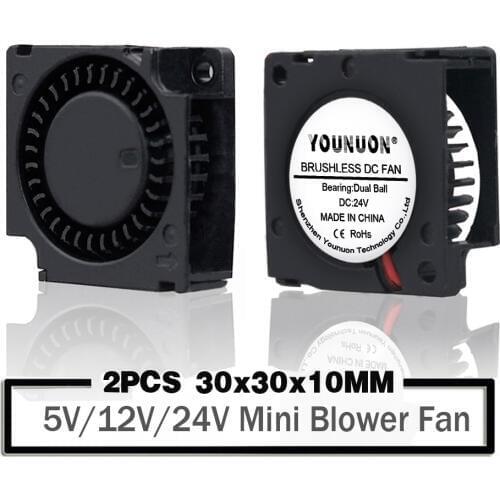 2 Pieces Dual Ball Bearing 30x30x10mm Blower Fan DC 5V/12V/24V 30mm 3010 Turbo Blower Cooling Fan 3D Printer Cooler Fan