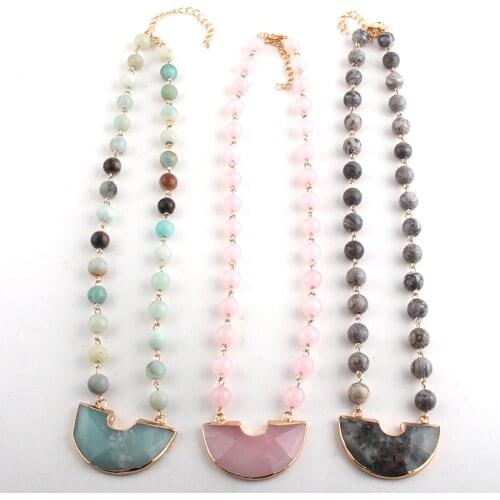 Fashion Jewelry 8mm Natural Stone Rosary Chain Natural Moon Stone Pendant Necklaces For Women Choker Necklace