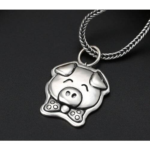 Wholesale S925 Sterling Silver Ladies Simple Pendant Jewelry Creative Thai Silver Elegant Cute Style Pig Pendant