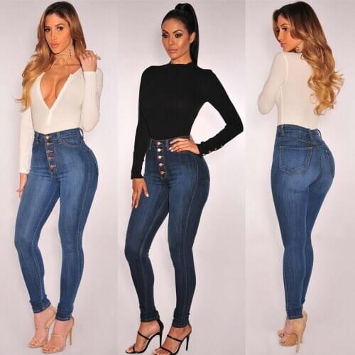 Womens Pencil Jeans High Waist Casual Style Solid Color Slim Skinny Stretch Elastic Fitting Trousers Daily Wild Pants