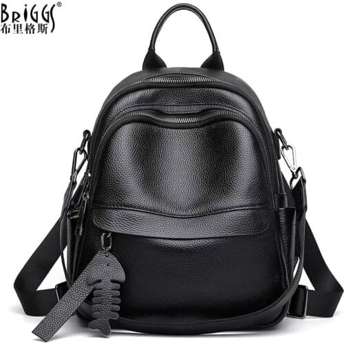 BRIGGS Soft Genuine Leather Women Backpack Fashion Female Travel Knapsack Daily Casual High Quality Rucksack Student School Bag