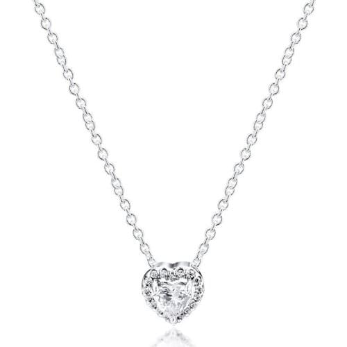 Clear CZ Elevated Heart Necklaces for Women Fashion 925 Sterling Silver Collier Choker Necklace Jewelry Female Chain Necklaces