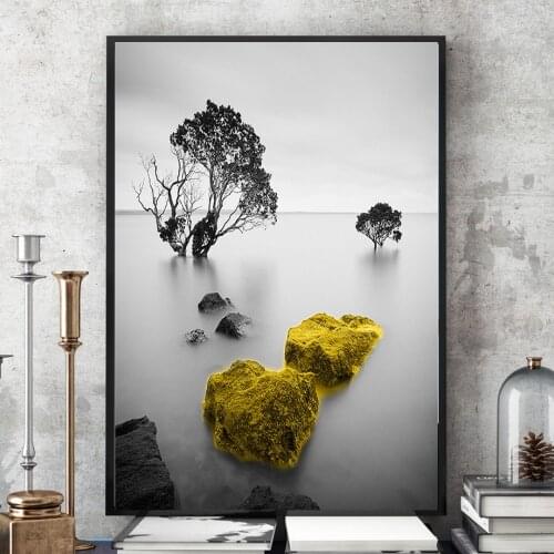 Golden Lakeside Mountain Golden Mountain Abstract Wall Art Print Canvas Painting Decorative Picture for Home Decor Poster