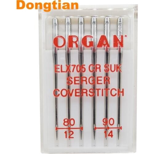 6pcs/pack Organ Needles Household Overlock Machine Needle ELx705 CR SUK Serger Coverstitch For Stretch Fabric Size 80&90