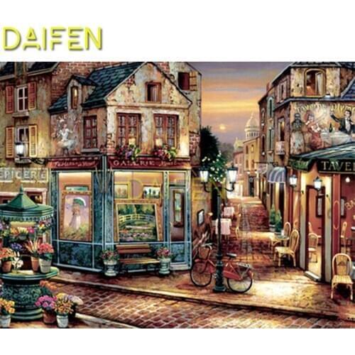 Full Round Diamond painting Cross stitch Full Square Diamond embroidery street light flower shop bike DIY 3D Diamond mosaic