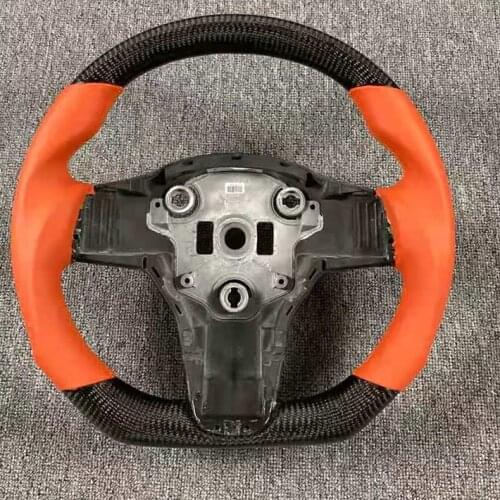 Black Smooth Leather Car Steering Wheel For Tesla Model 3 Model Y 2017 2018 2019 2020 2021