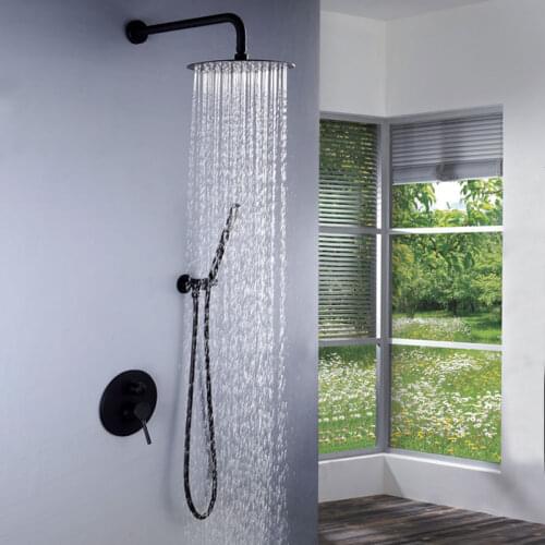 Black Bathroom Rainfall Shower Faucet Wall Mounted Simple Design Bathroom Faucets Rainfall Hot Cold Water Tap