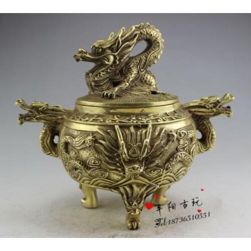 Chinese collection copper dragon statue Incense burner