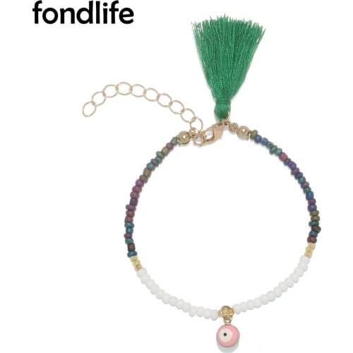 Multicolor Glass Seed Beads Round Evil Eye Pendant Tassels Chain Bracelet Women 2021 New Fashion Pretty Nice Handmade Jewelry