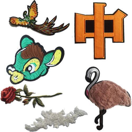 Cartoon Decorative Flamingo, rose, cow icon Embroidered Applique Patches For DIY Iron on Badges Stickers on backpack,the clothes