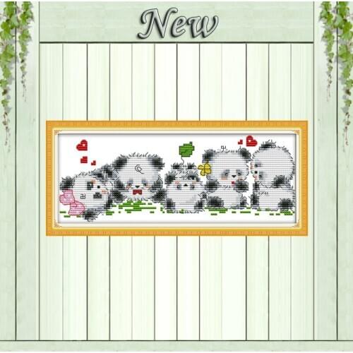 Lovely baby China pandas animals painting diy counted Print on canvas DMC 11CT 14CT Cross Stitch Needlework kits embroidery Sets