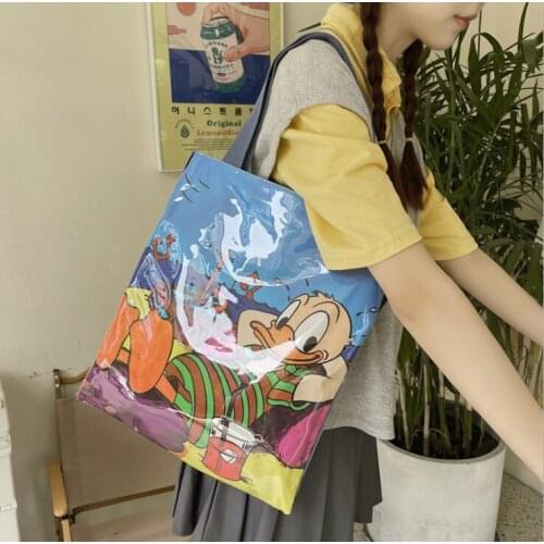 Disney Mickey graffiti cartoon character transparent student men women shoulder messenger bag fashion girl casual shopping bag