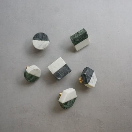 Double Color Marble+Brass Round Square Knob Bedroom Cabinet Drawer Pulls Natural Stone Handle Decor Furniture Handles Hardware