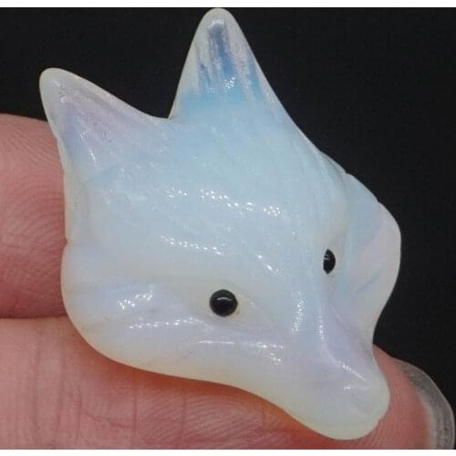 1.3" Fox Head Pendant Figurine Opalite Gemstone Animal Statue Carved Stone Carving Crystal Healing Necklace Jewelry Man Fashion