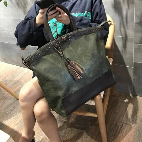 Leather Big Vintage Pu Tote Bags Women Large Capacity Rivets Tassel Casual Shoulder Bag Handbag Motorcycle Crossbody Bag Female