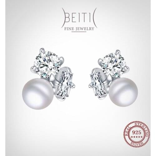 Beitil Classic 925 Sterling Silver Fashion Pearl Stud Earrings For Women Wedding Engagement Fine Female Jewelry