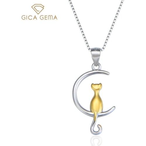 GICA GEMA Sweet Cat Pendants For Women Real 925 Sterling Silver New Trendy DIY Making For Necklace Wedding Promise Fine Jewelry